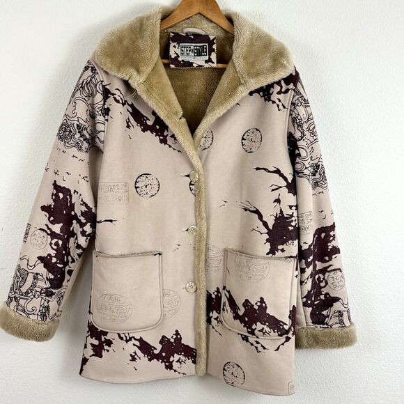 Vintage Y2K 90's Step in Style Women's M Faux Suede Sherpa Lined Pea Coat Jacket - Picture 2 of 11